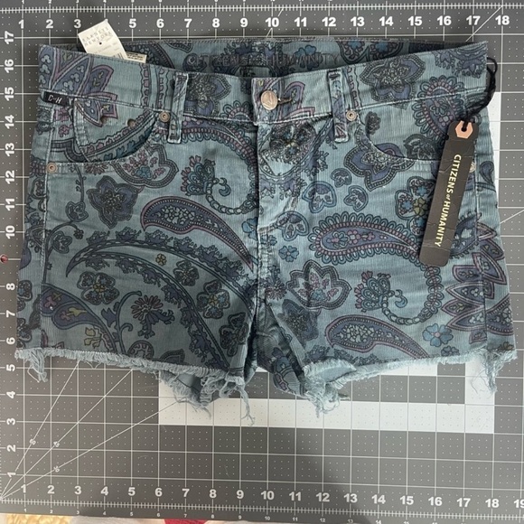 Citizens of Humanity‎ Manic Cheeky Short Corduroy Paisley Frayed Size 27 NWT - Picture 4 of 12